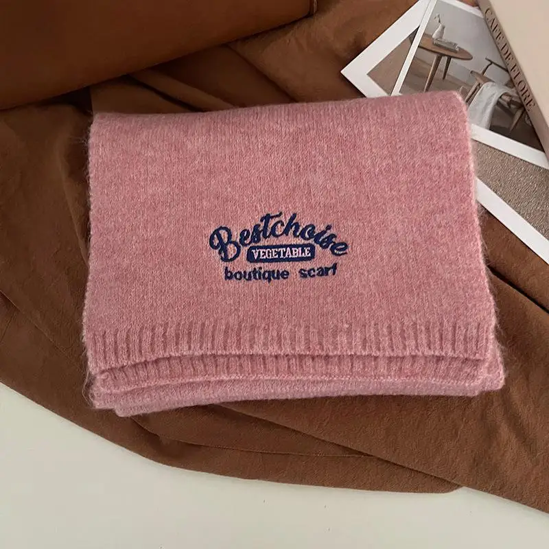 Koreanischen Winter Warme Schal Für Frauen Mode Brief Gestrickte Wolle Garn Halstuch Schalldämpfer Weibliche Schal Neck Wraps Bufandas_voghion.com