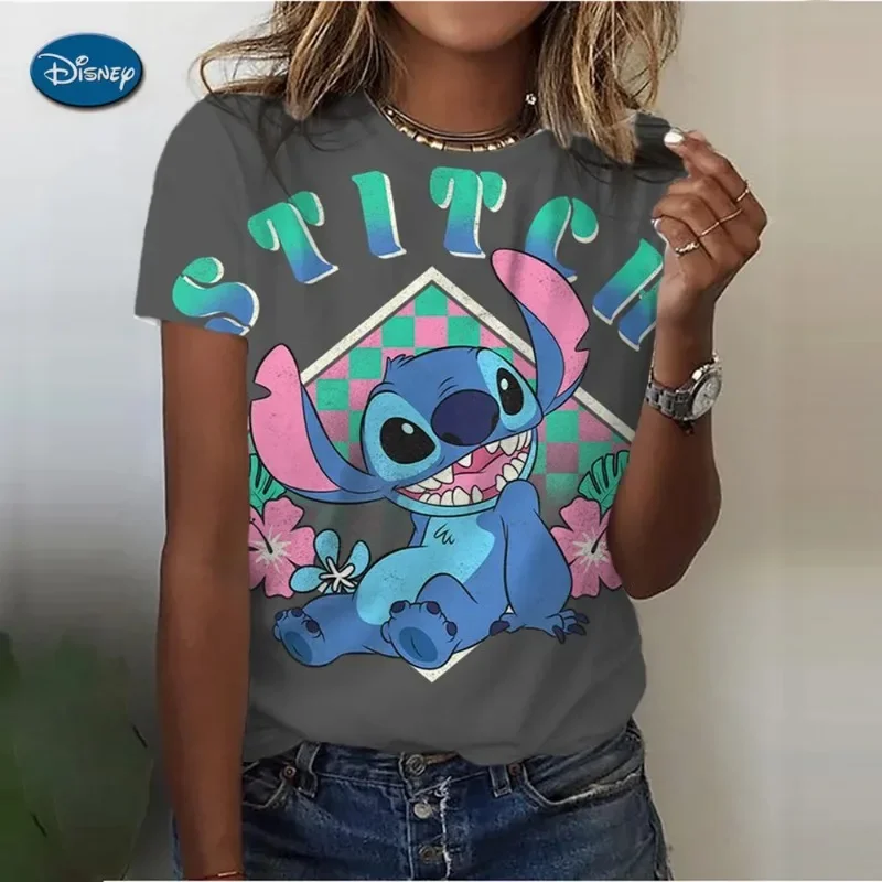 2024 Summer Disney Lilo Stitch 3d Print T-shirts For Women Cute Lady Summer T-shirts Casual O-neck Stitch T-shirts 5