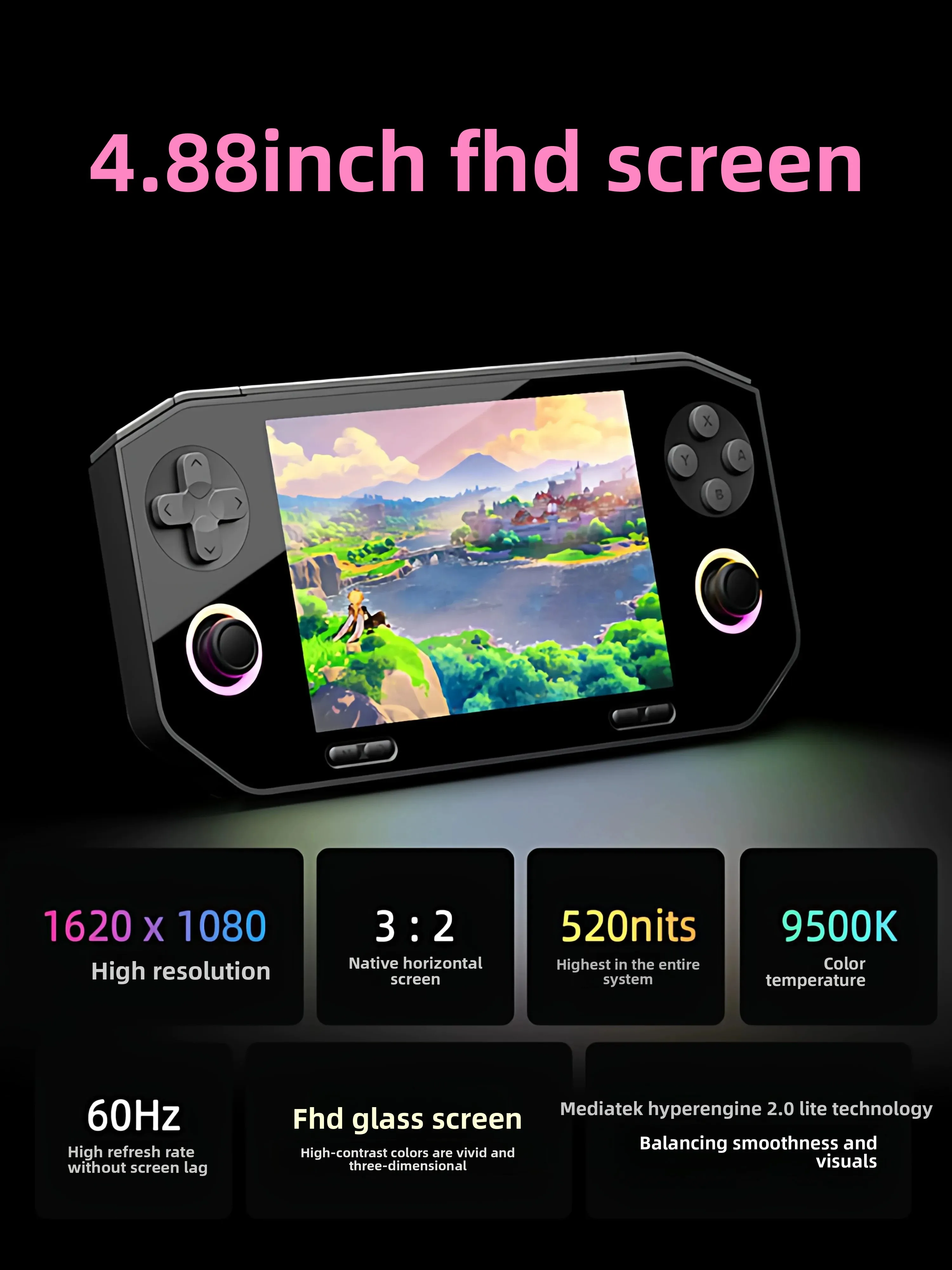 GameMT EX8 게임 콘솔 TMR 조이스틱 오픈 소스 4.88”1620 * 1080 HFD 유리 스크린 레트로 휴대용 게임 콘솔 휴대용 선물
