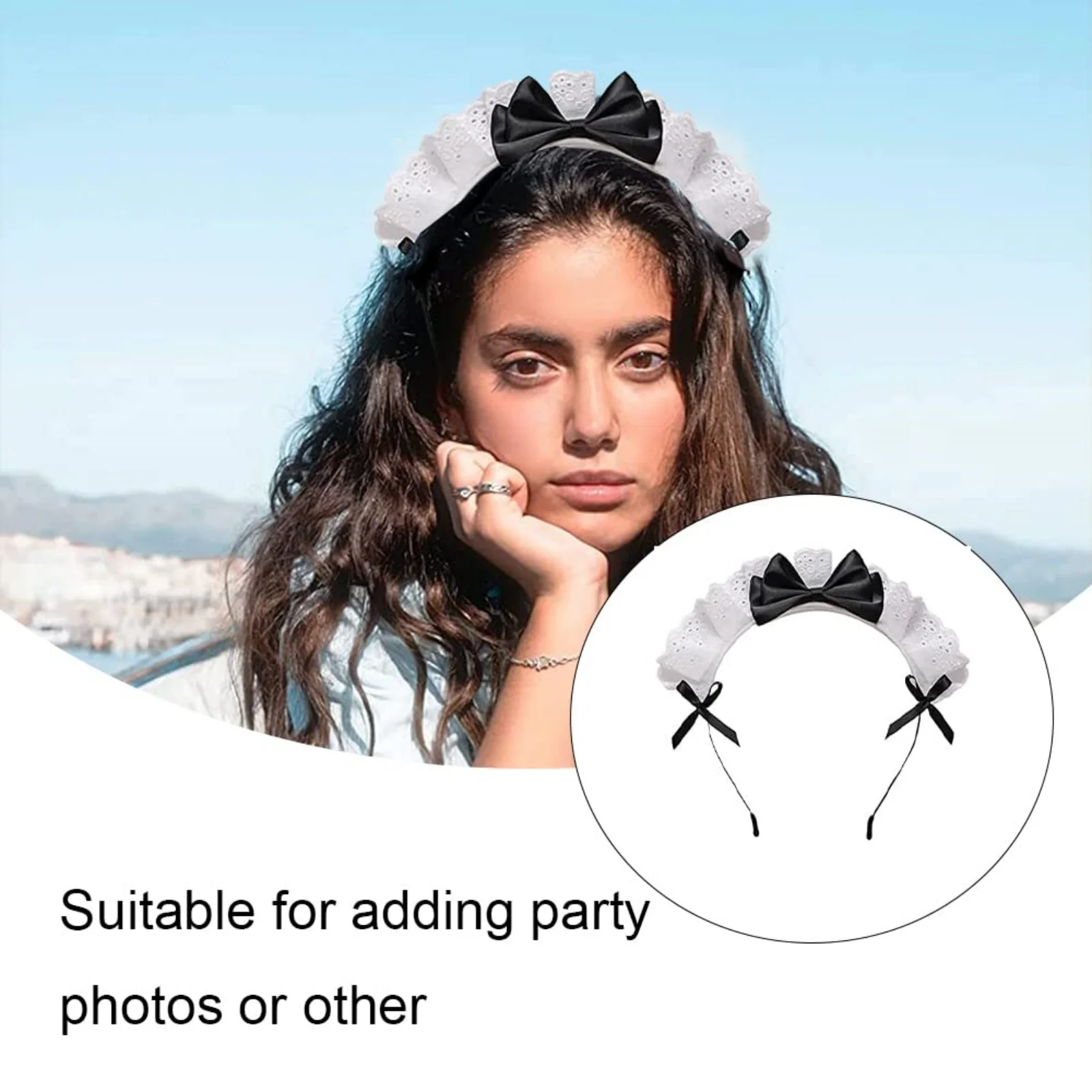 1PC　Maid Lace Bow Headband, Cute Cosplay Hair Accessory for Halloween, Costume Party & Dress - Up