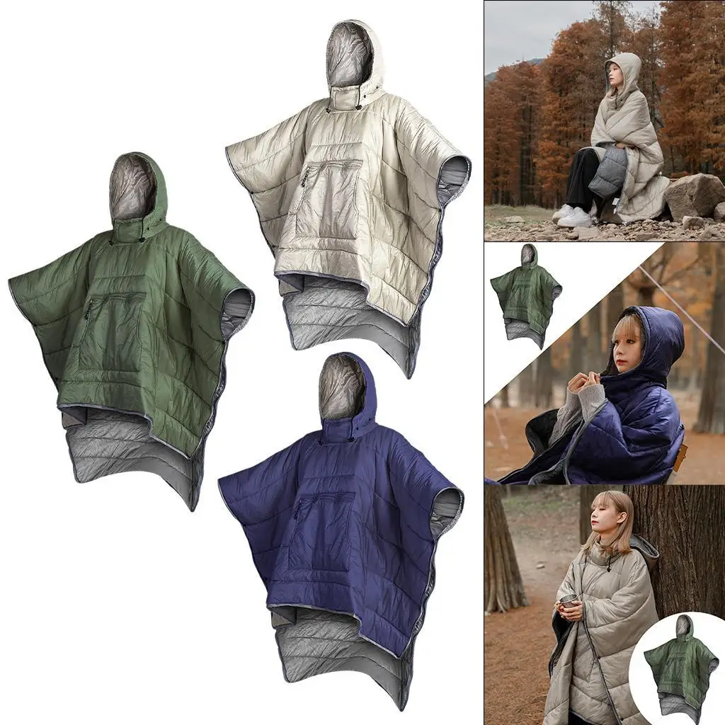 Wearable Sleeping Bag Cloak Hooded Blanket Travel Lightweight Cape with Hat