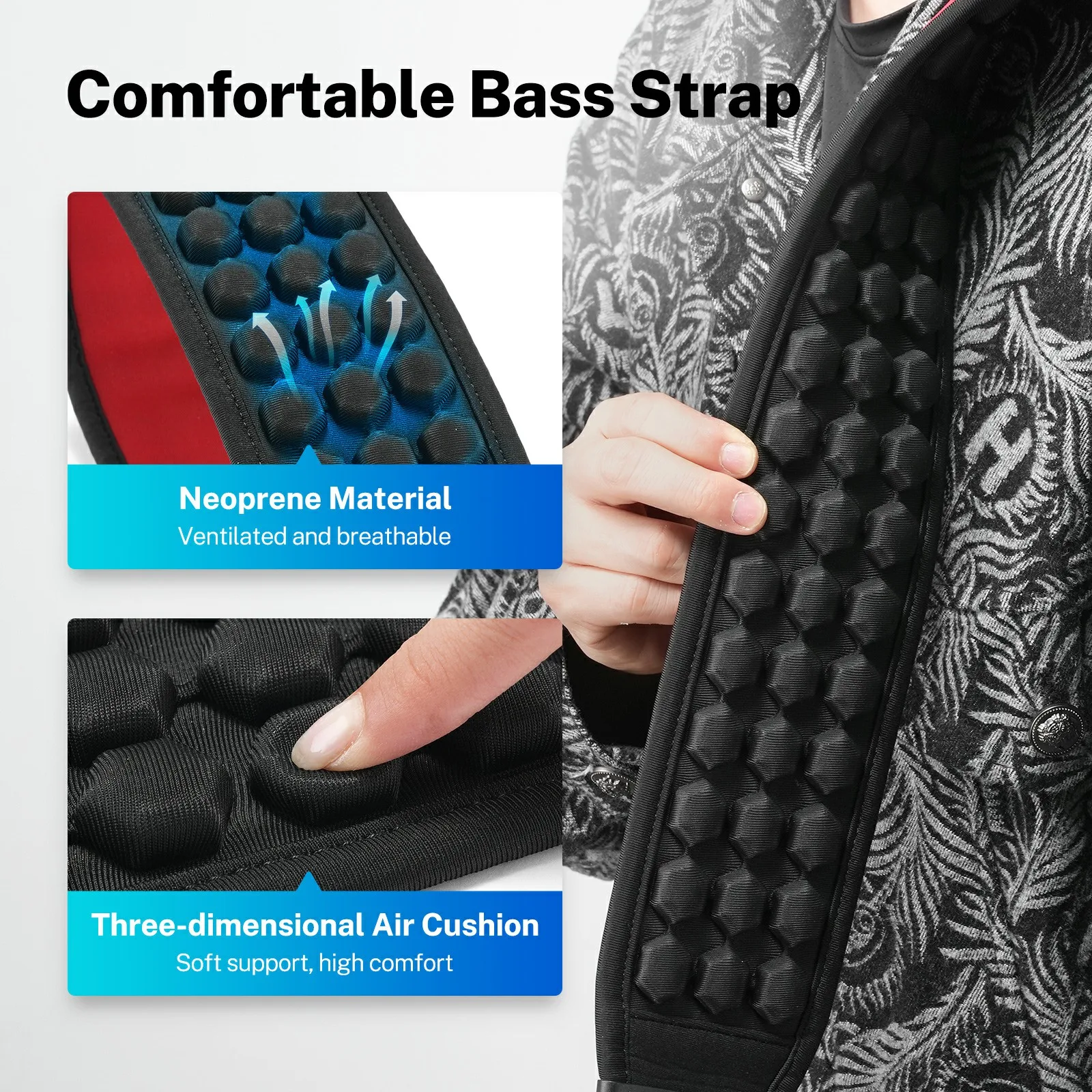 POGOLAB PGS-13 Guitar Strap 3.5" Wide Air Cell Cushions Neoprene Padded Soft Comfortable Bass with 2 Locks & 6 Picks String