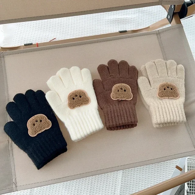 Mitaines ours de dessin animé pour bébé de 0 à 7 ans, gants chauds d'hiver pour enfants filles, gants de poupée solides tricotés pour enfants en bas âge, mitaine de dentition épaisse 1