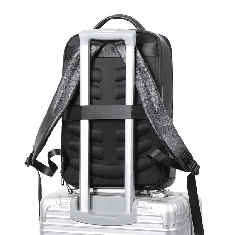 Mens Backpack 15.6 inch Laptop Backpack Natural Cow Leather USB Travel Bag Shoolbag For Boys