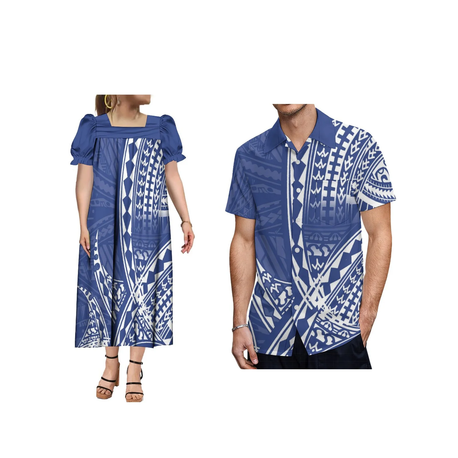 

Single Pocket Shirt For Mature Men New Elegant Women Dresses Banquet Party MUMU Polynesian Samoa Couple's Wear