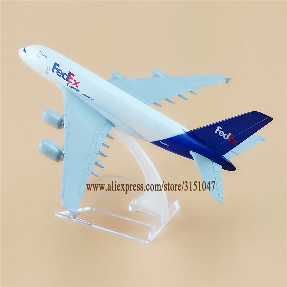 A380 AIRBUS FEDEX EXPRESS AIRLINES 16CM METAL PLANE MODEL DIECAST STAND DESKTOP 