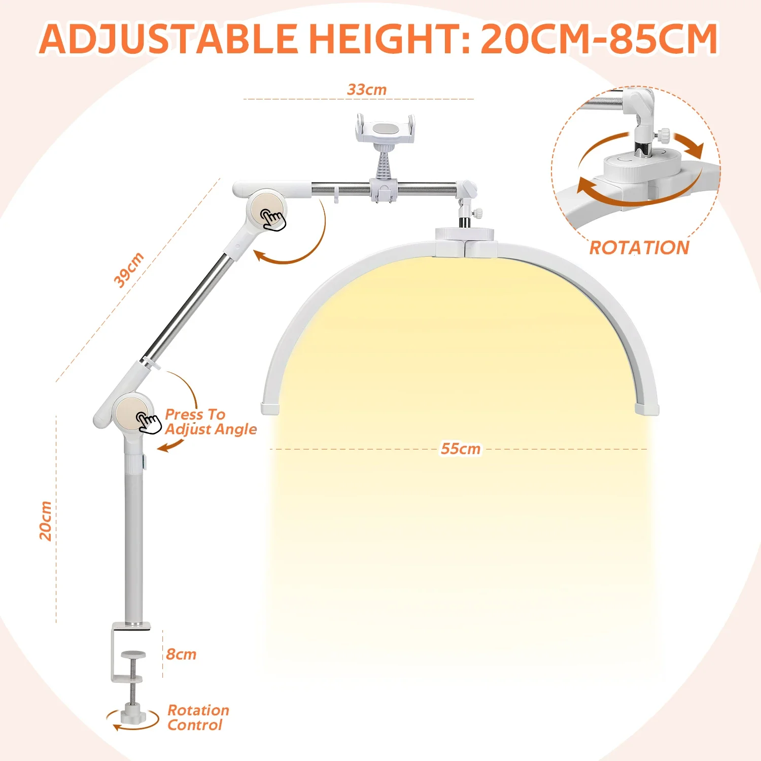 DianaBeauty Half Moon Light Rotating Cantilever U Shaped Fill Light for Nail Desk Foldable Table Lamp for Nail Art Manicure Use 6
