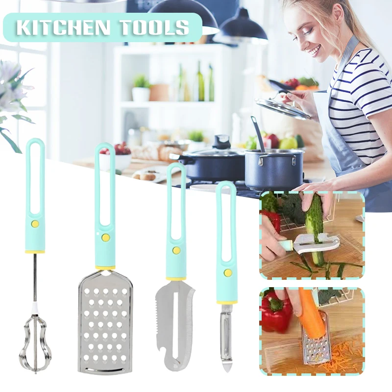 4pcs Kitchen Gadgets Multifunctional Set Egg Beater Peeler Grater Practical Accessories |