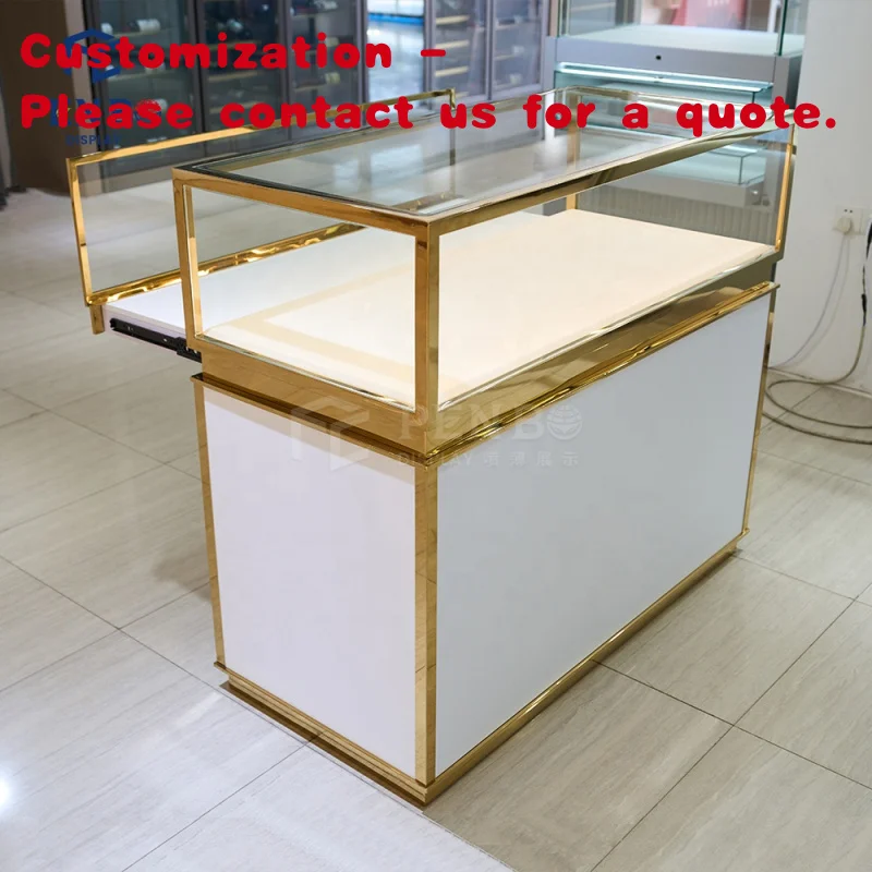 מותאם אישית. עיצוב חדש של תצוגת זכוכית ארון תצוגה גבוהה שקוף חנות תכשיטים מונה עיצוב ארונות תצוגה