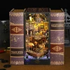 NEW DIY Book Nook Wooden Miniature Model Kit Magic Pirate Ship Bookend 3D Puzzle with Light Bookshelf Home Decor Friends Gifts 2