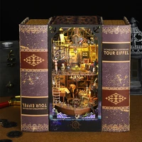 NEW DIY Book Nook Wooden Miniature Model Kit Magic Pirate Ship Bookend 3D Puzzle with Light Bookshelf Home Decor Friends Gifts 2