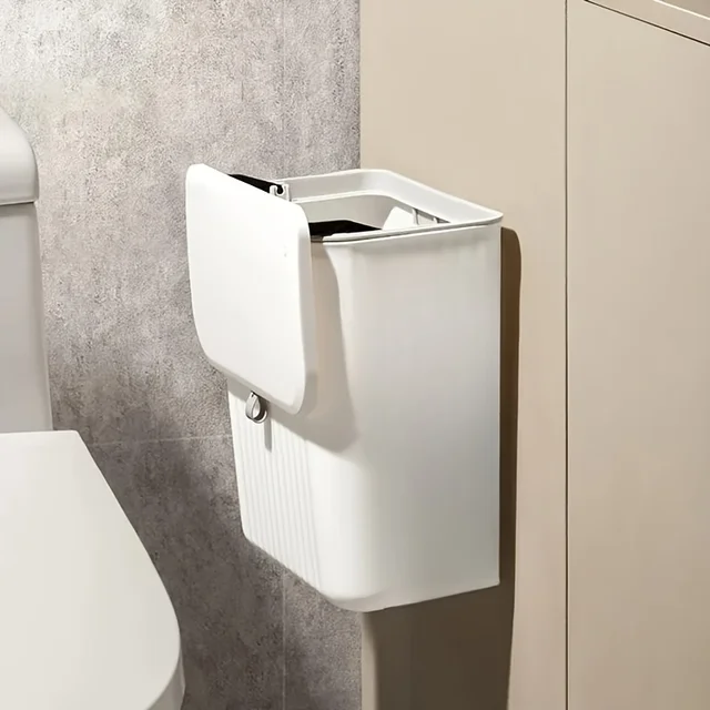 Pattumiera bianca montata a parete salvaspazio per pulizia senza sforzo per cucina - Plastica resistente, stoccaggio dei rifiuti multifunzionale 4