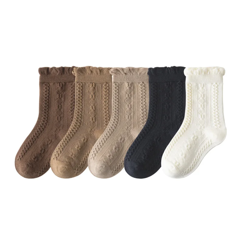 1-12Y Girls Socks Spring Autumn Solid Cotton Socks Kids Lolita Fancy Socks Twist Pattern 6