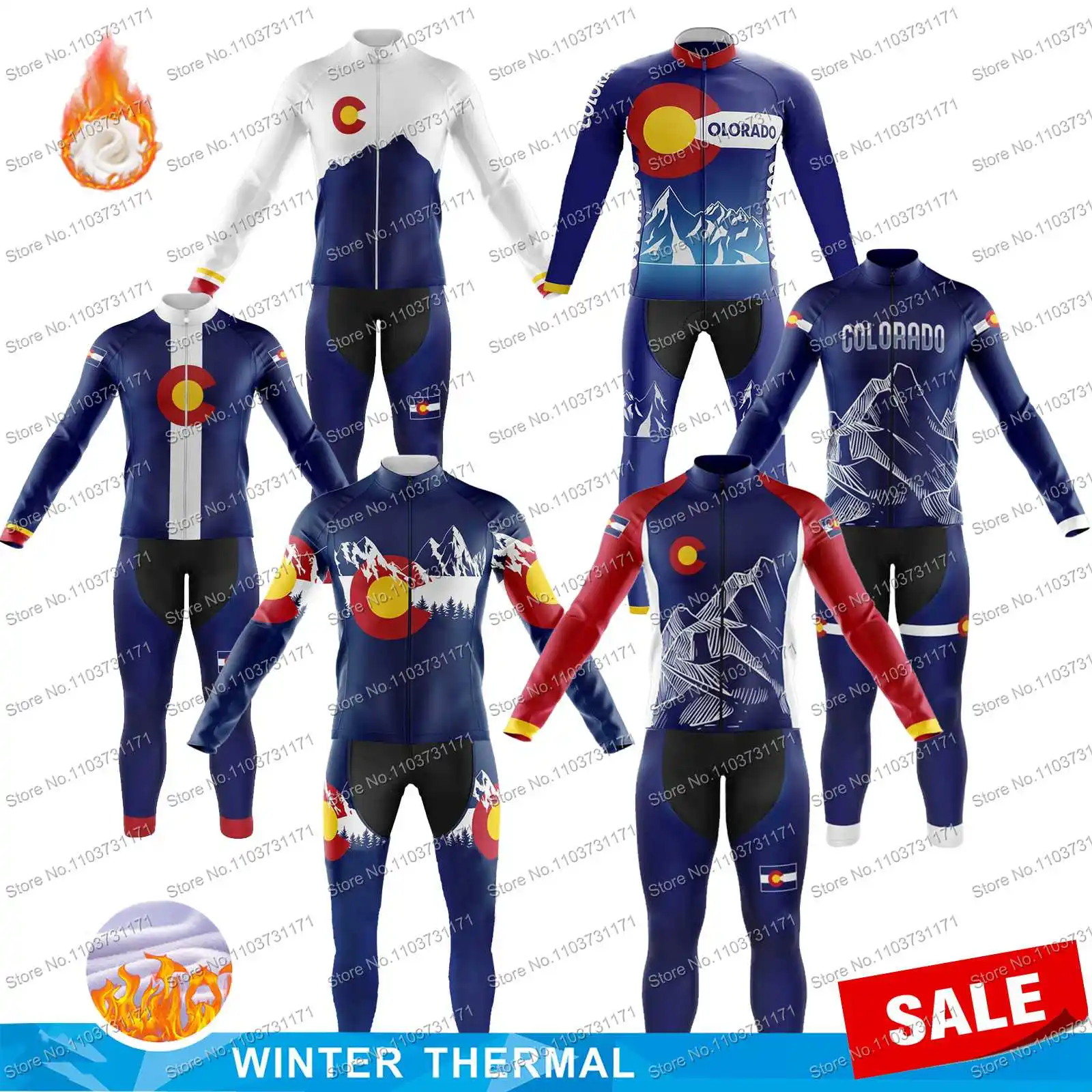 Winter Fleece Colorado Flag Cycling Jersey Set Colorado Mountain Clothing Road Bike Shirts Suit Bicycle Bib Pant MTB Maillot