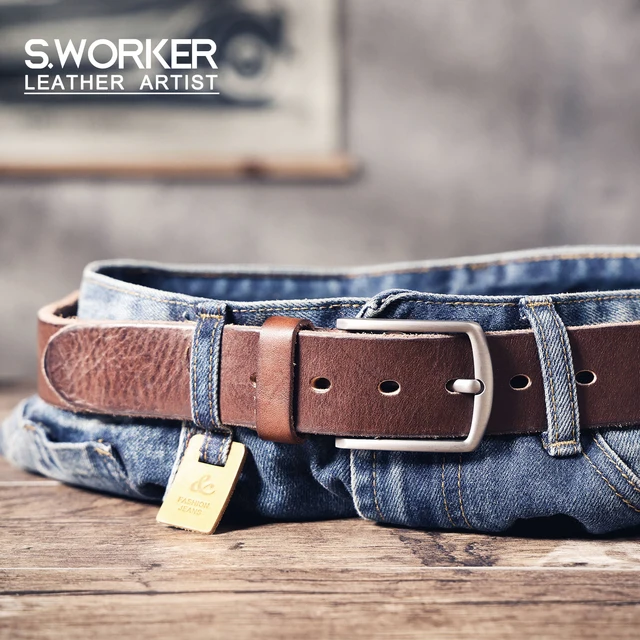 Retro Casual Cowhide Genuine Leather Men's Pin Buckle Belt With Gift Box, Student Belt, Simple Classic Belt