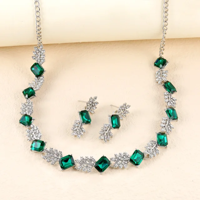 Elegant Geometric Big Crystal Bridal Jewelry Sets for Women Rhinestone Wedding Necklace Earrings Sets Luxury Quality Jewellery 5
