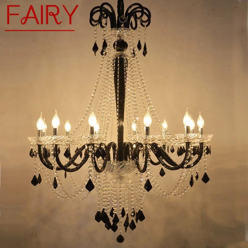 

FAIRY European Crystal Pendent Lamp Black Candle Lamp Living Room Restaurant Villa Staircase Duplex Building Chandelier