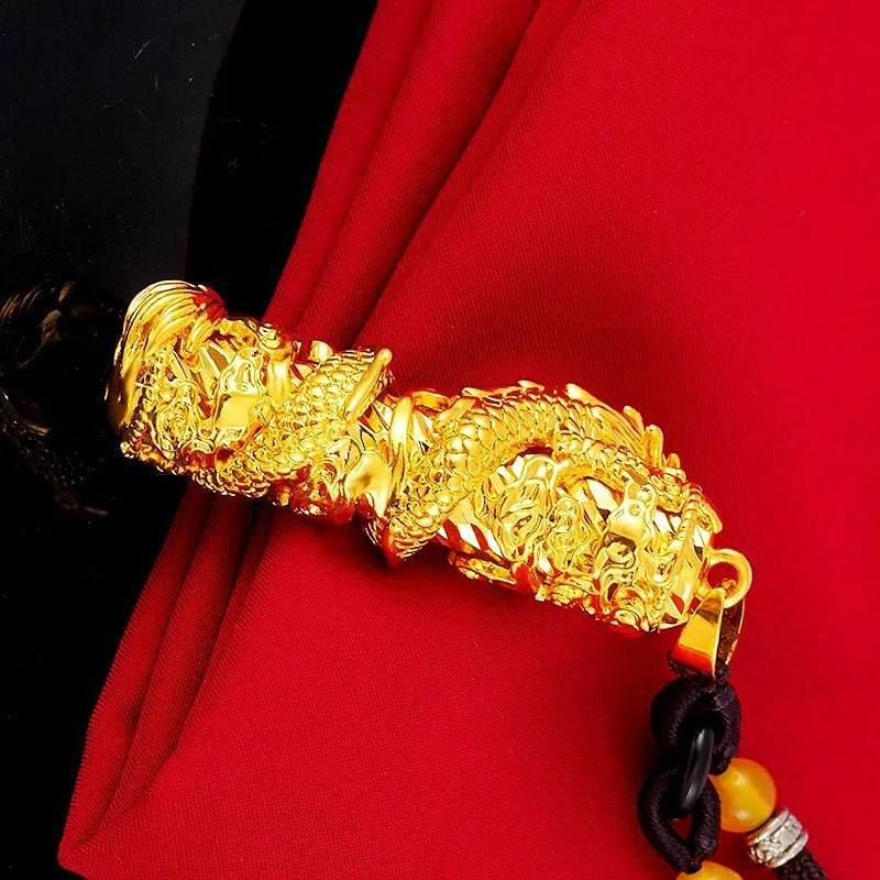 24k Orginal Gold Color Golden Dragon Cylinder Pendant Necklace for Men Neckalces Men's Chain  Wedding Engagement Fine Jewelry