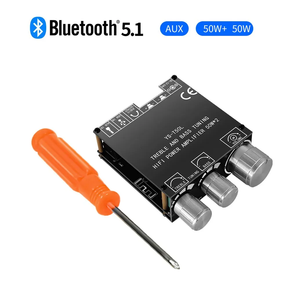 Audio Amplifier Board Bluetooth 5.0 2x50W HIFI Power Subwoofer Amplifier Board Stereo Digital Audio Power Amplifier AMP AUX USB T50L APP