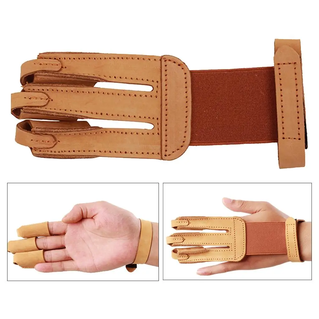 Single Outdoor Archery 3 Finger Glove Bow Leather Finger Guard Protector
