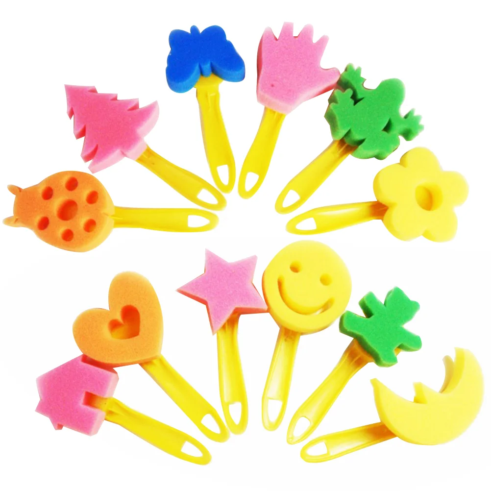 

12pcs Painting Sponge Brushes Set Creative Flower Stamp DIY Art Painting Brush Tools with Roller Round Flat Brushes for Kids