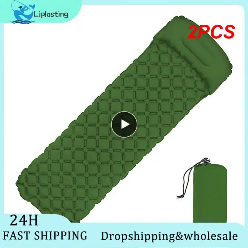 

2PCS Outdoor Camping Sleeping Pad Folding Sleep Mat Beach Inflat Mattress with Pillows Ultralight Air Mat Travel Hiking New