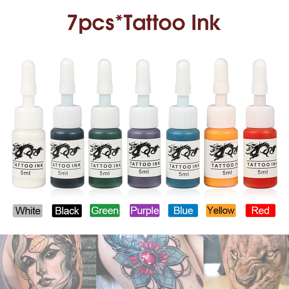 7pcs 5ml Professional Safety Tattoo Pigment For Tattoo Macine Kit Durable Tattoo Ink For Tattoo Pen Permanent Makeup Body Art