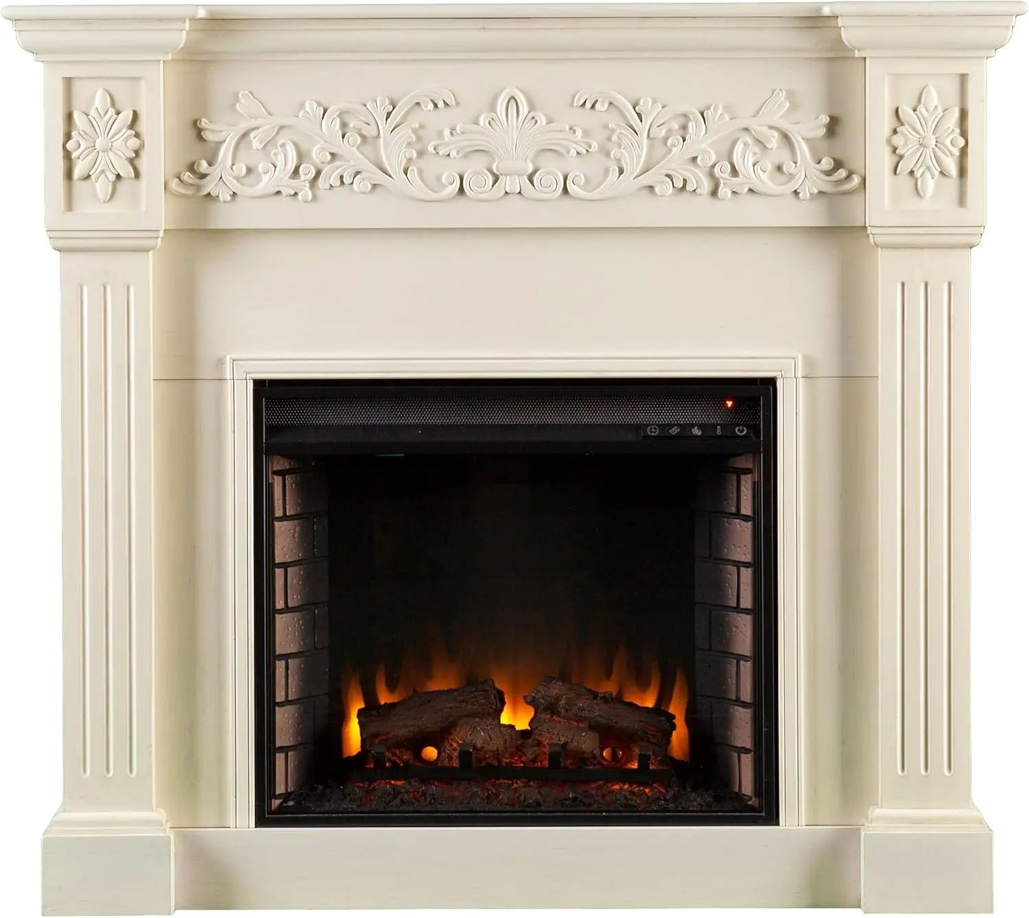 Calvert Electric Carved Floral Trim Fireplace 44.5" W X 14.5" D X 40.25" H Ivory Expediency Durable Living Room or Dining Room 2