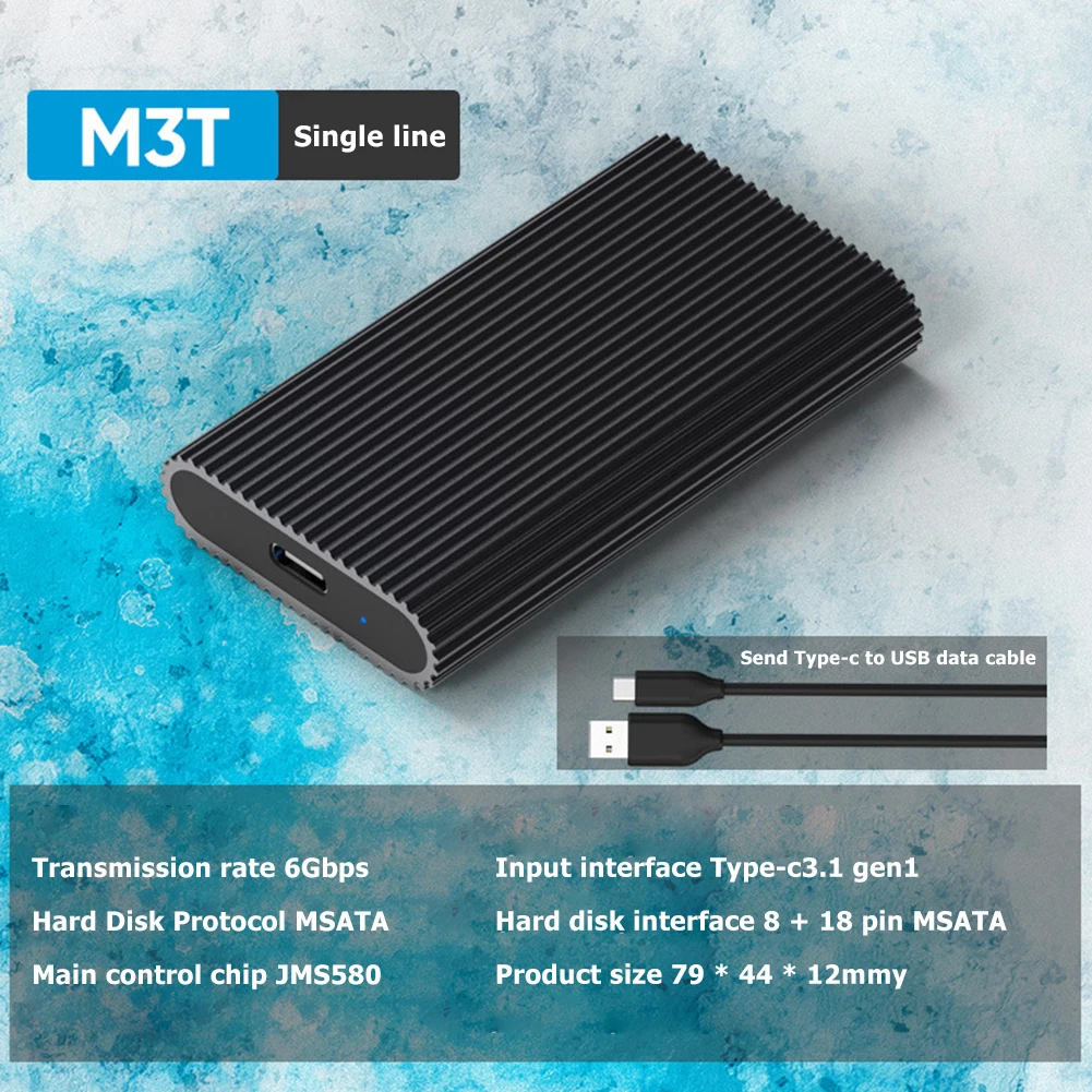MSATA to Type-C SSD Box External Solid State Drive Enclosure USB Type-C Adapter SSD Box MSATA Solid State Drive Case