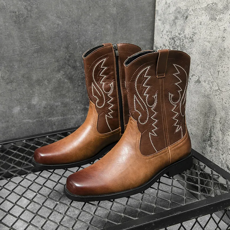 

2023 Hot sale Western Cowboy Boots for Men High quality Fashion Embroidery Ankle Boots Men Riding Boots Casual Motorcycle Shoes