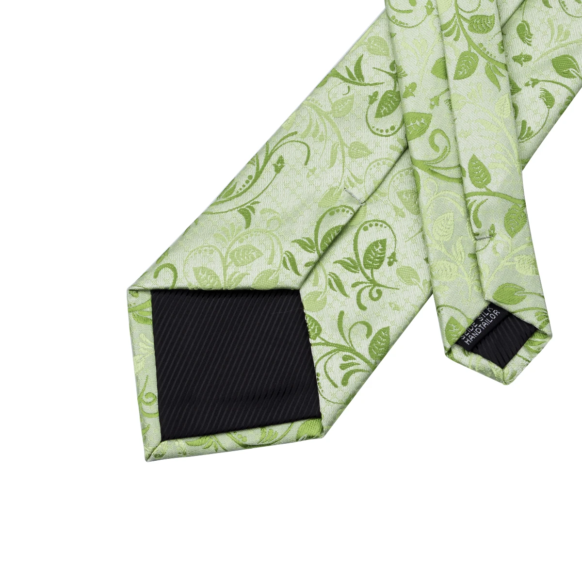 Hi-Tie Men Silk Tie Grass Green Ties Floral Necktie Boutonniere Handkerchief Cufflinks Set Wedding Cravat Groom 8.5 cm neck tie