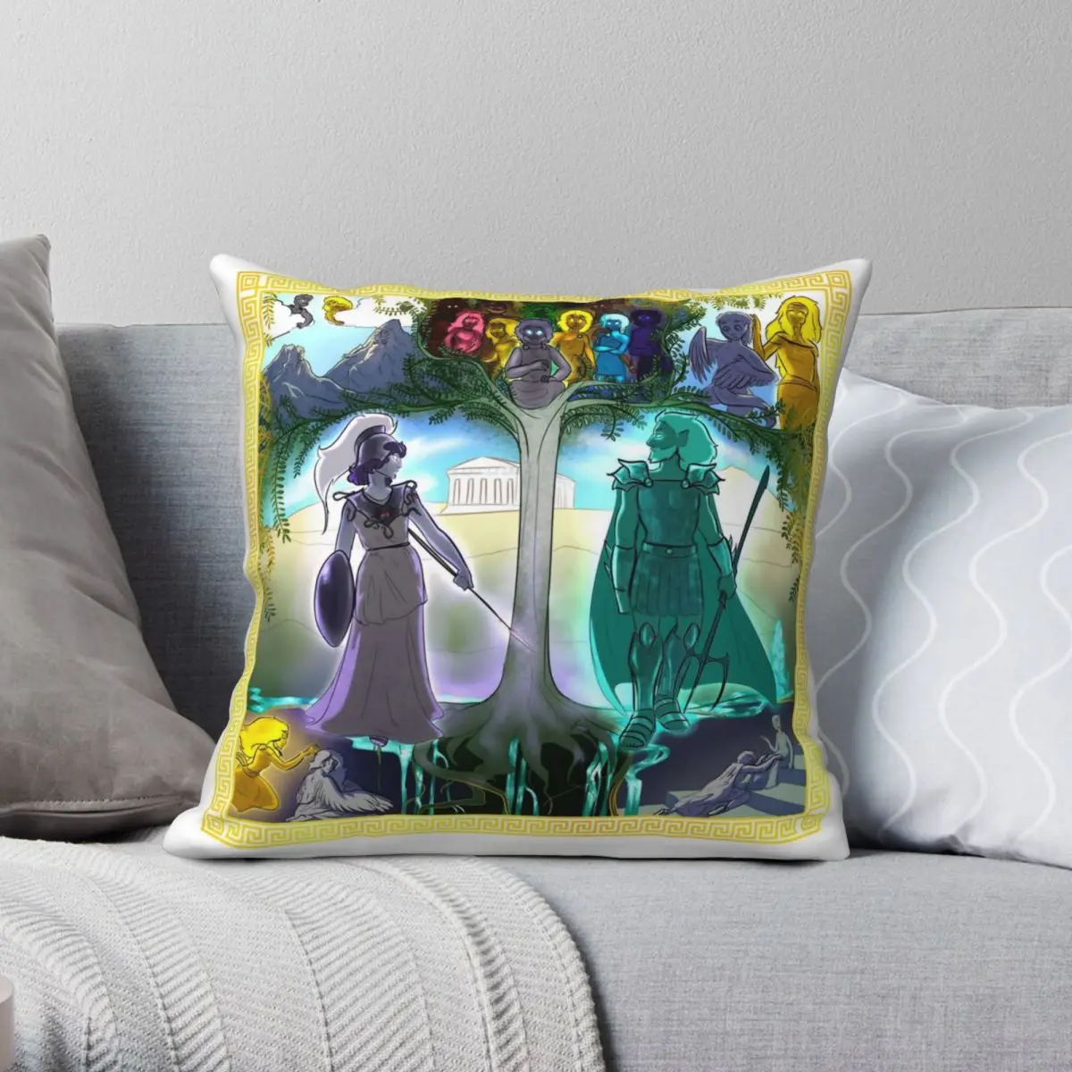 Квадратная наволочка Arachne Athena Myth из полиэстера и льна