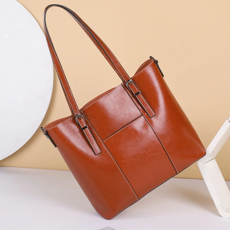 

Designer Genuine Leather Tote Bag For Women Luxury Ladies Shoulder Crossbody Bag Large Capacity Cowhide Handbag