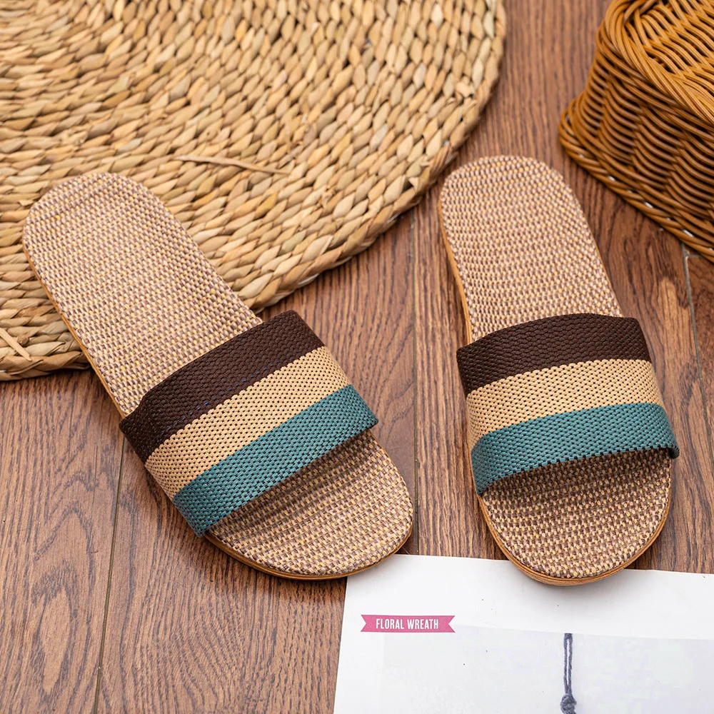 Summer Linen Women's Lightweight Flat Sandals - Casual Home Slippers with Free Shipping