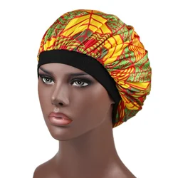 2022 Newly European and American Popular African Special Printing Satin Nightcap Elastic Wide Brim Round Cap Beauty Shower Cap