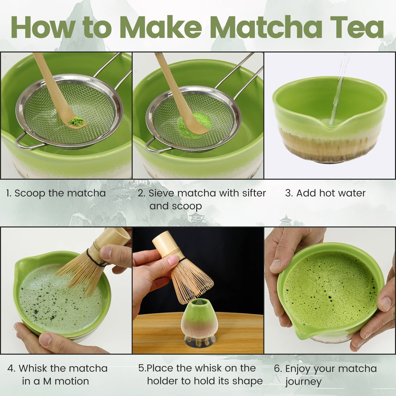 Ceramic Handmade Japanese Matcha Tea Set Matcha Bowl Bamboo Whisk Teaspoon Tea Set Beverage Shop Tea-making Tools Accessories