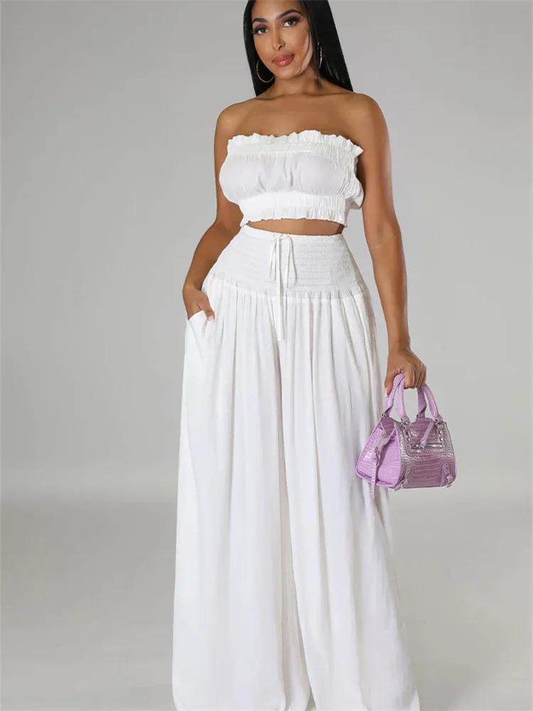 Wmstar Pants Sets Womens Clothing Two Piece Set Crop Office Top Wide Leg Fashion Summer New In Outfits Wholesale Dropshipping