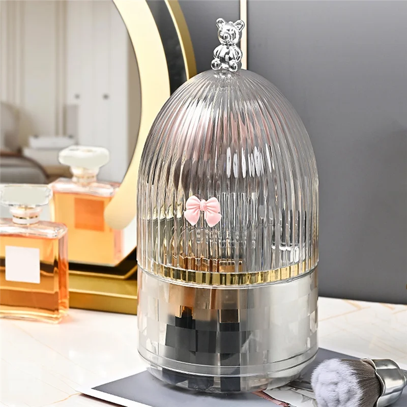 Makeup Brush Holder 360° Rotating Makeup Brush Holder Dustproof Make Up Brush Container With Clear Acryliccover B 4