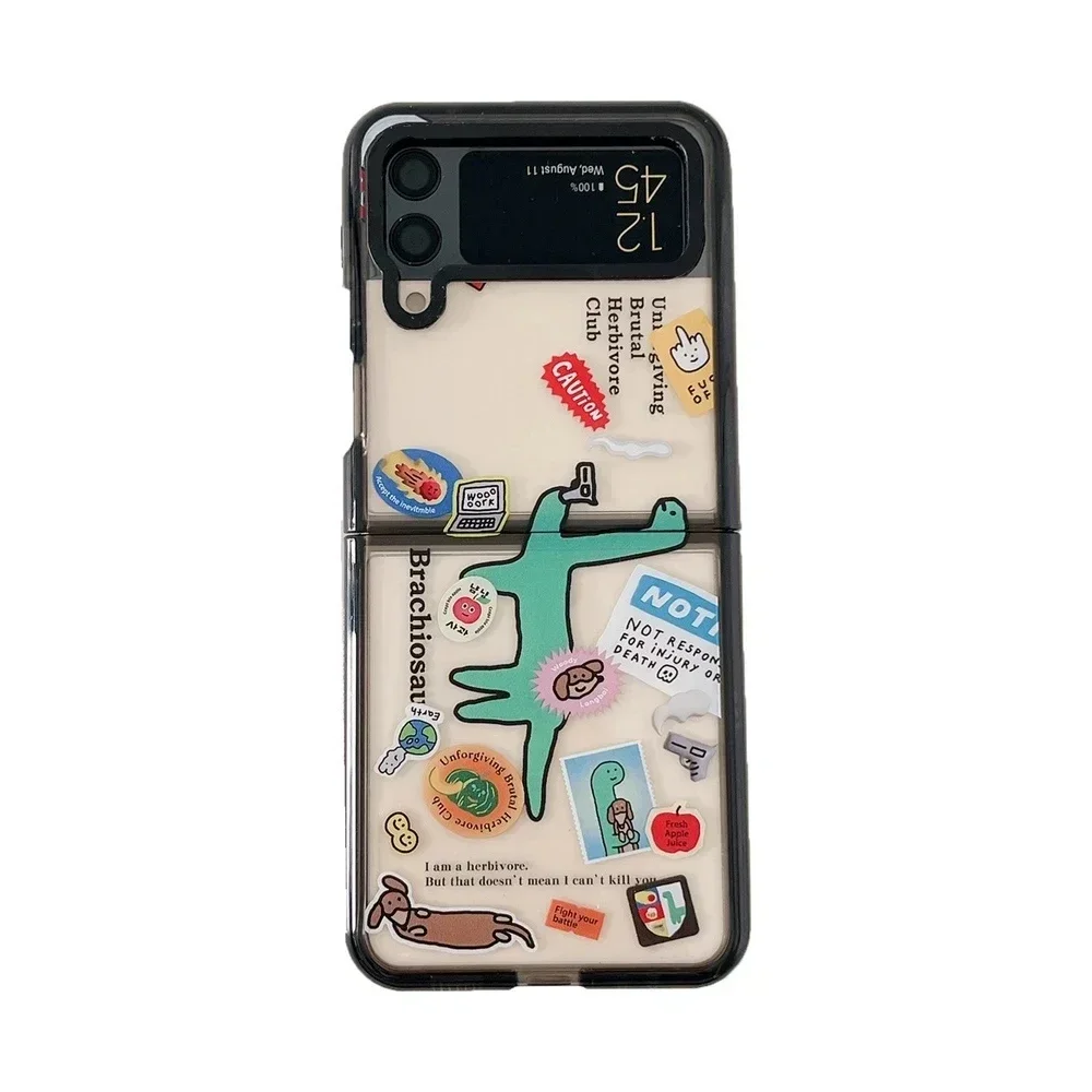 

Black Border Acrylic Dinosaur Phone Case for Samsung Galaxy Z Flip 5 4 3 Back Cover for ZFlip3 ZFlip4 ZFlip5 Hard Case Shell