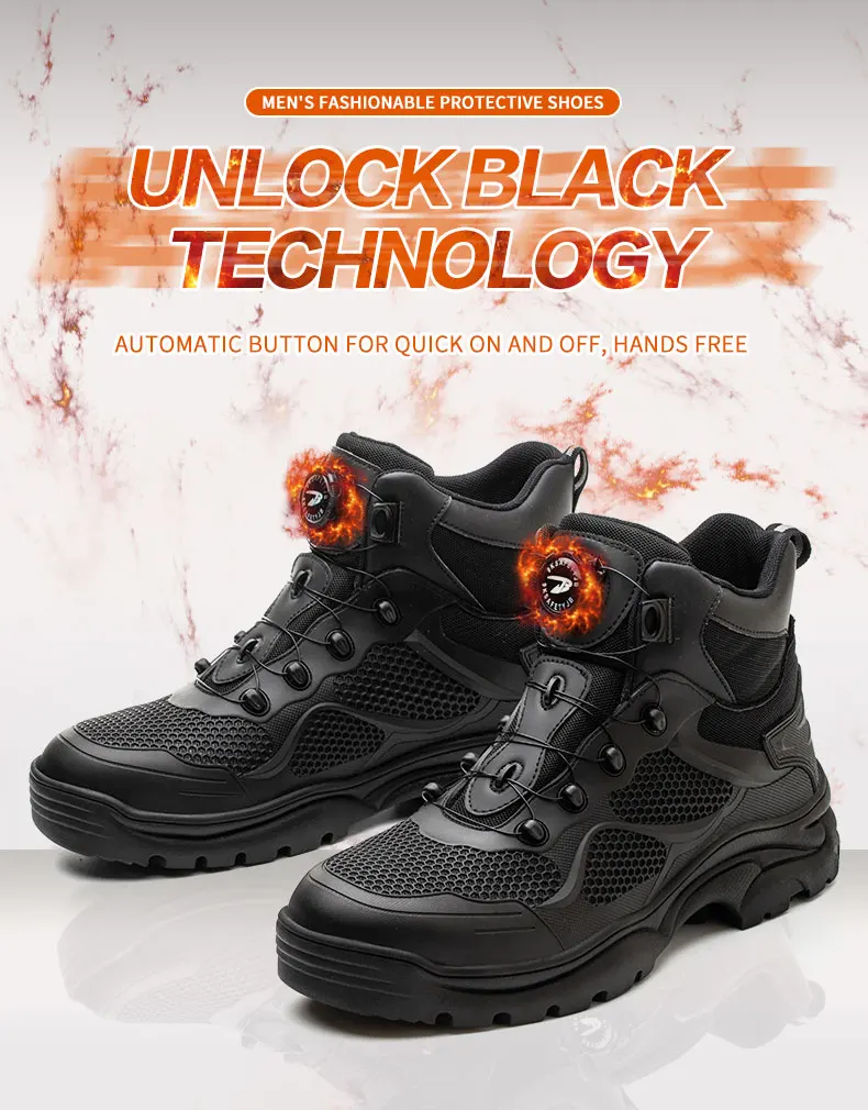 Fashion Safety Shoes Men Rotated Button Work Sneakers Anti-puncture Indestructible Shoes Steel Toe Work Boots Protective Shoes