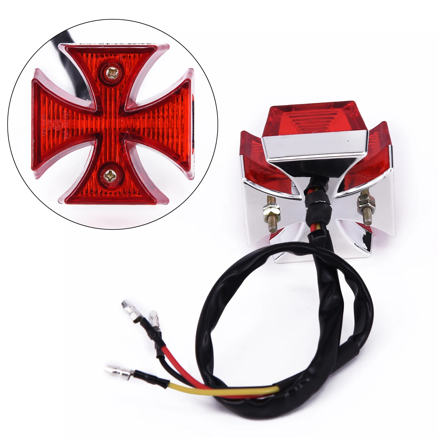 

Brake Motorcycle Tail Light Running Maltese Cross Rear License Universal Quads Chrome ABS Choppers DC 12V Bike