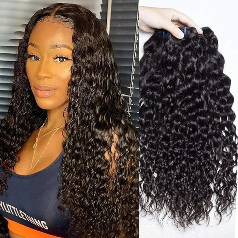 Brazilian Water Wave 4 Bundles 8 Inch Wet And Wavy Human Hair Weave 8A  Grade Real Remy Virgin 100% Unprocessed For Women Natural Black Color