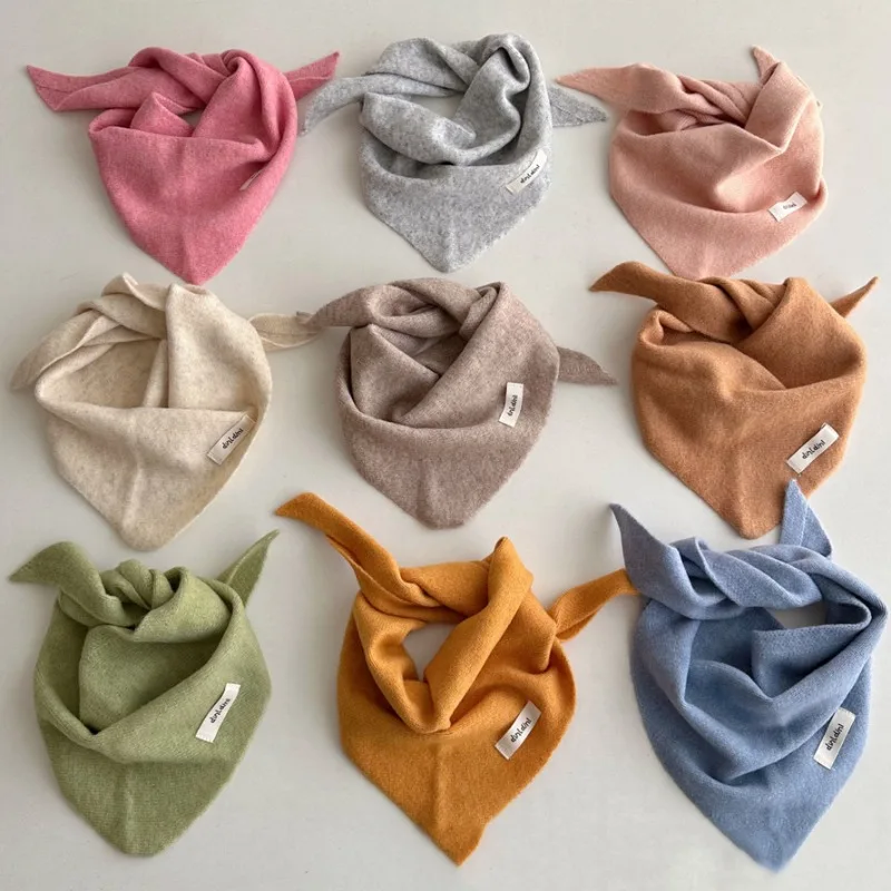 Écharpe triangulaire en laine pour enfants, écharpe solide, châle doux pour bébés filles, col chaud, foulard pour garçons, serviettes de salive, hiver