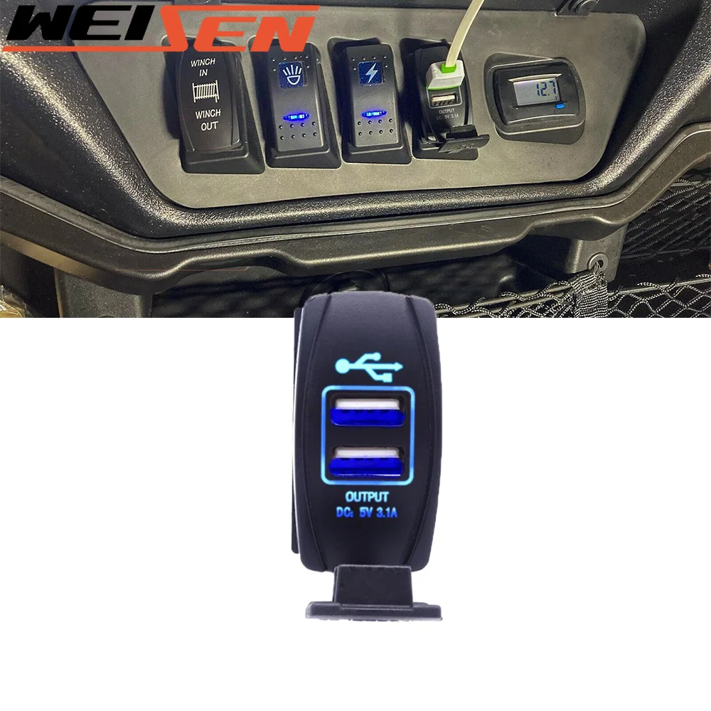 

Зарядное устройство Carling ARB с двумя USB-портами, клавишный переключатель с синей светодиодной подсветкой, универсальная лампа для автомобилей, мотоциклов, электромобилей, квадроциклов, UTV, 12-24 В