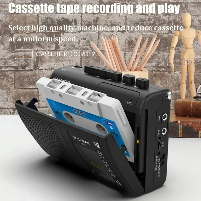 New Retro Cassette, Music Player Mini Tape Cassette Recorder Portable Tape AM/FM Radio Player Walkman Support 3.5mm Headphone