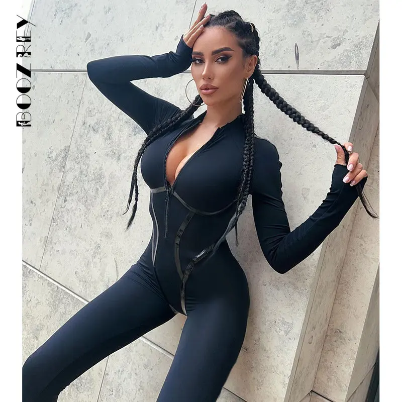 

BoozRey Skinny Sport Jumpsuit Women 2022 Casual White Long Sleeve Bodycon One Pieces Sexy Club Outfits Body Tops Autumn Overalls