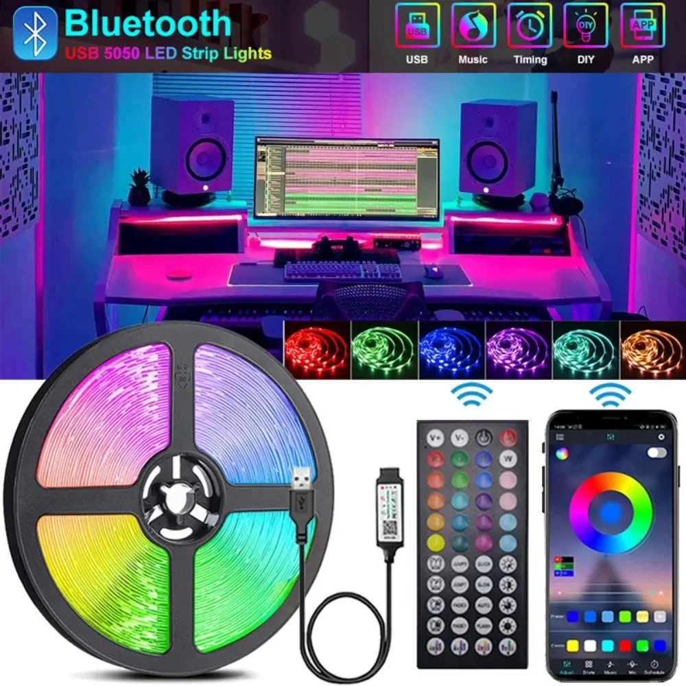 

1-30M Wifi Bluetooth Led Strip Lights 5V Usb Rgb Ice String Led Lights Plug For Gaming Wall Room Adhesive Led Tape Ribbon Band