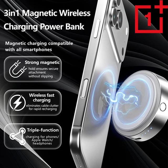 OnePlus Upgrade 3 in 1 Magnetic Wireless Power Bank PD20W 500000mAh Fast Charging Portable External Battery For iPhone Samsung