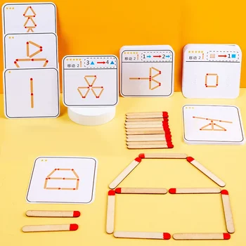 Montessori Matches Puzzles Game Wooden Toys DIY Math Geometry Board Game Thinking Match Logic Training Educational Toys For Kids 1