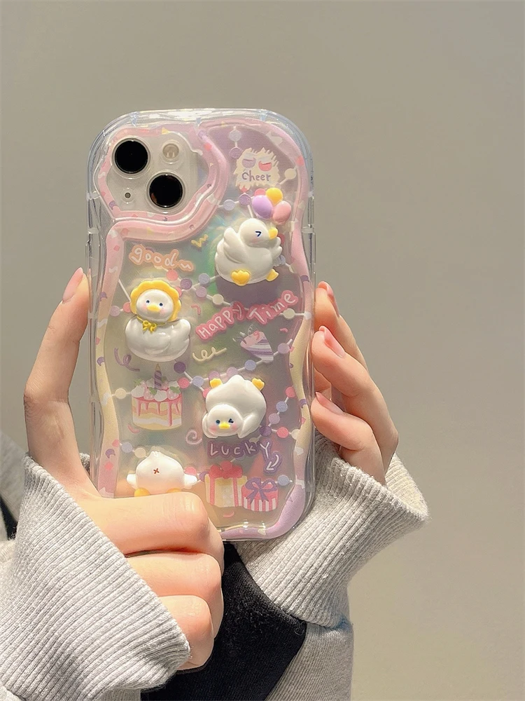 3D cartoon cute duck suitable for Apple 14 ProMax phone case